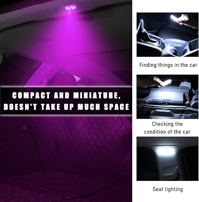 KVAEY 4 PCS Car LED Lights Interior Wireless, 7 Colors Magnetic Auto Ambient Light with 6 Bright LED Lamp Beads, Portable USB Rechargeable Vehicle Interior Led Night Light (Pink, Sticky, 2pcs)