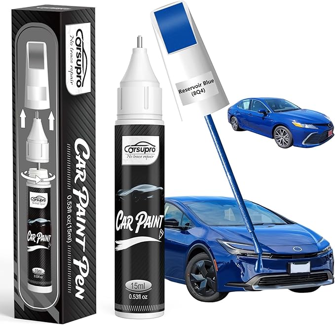 Reservoir Blue(8Q4) for Toyota Touch Up Paint Pen, 2 in 1 Car Scratch Remover with Pen Tip and Brush, Precise Color Match for Car Paint Scratch Repair, Quickly and Easily Fix Chips and Nicks