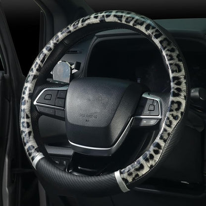 KAFEEK 16 inch Large Steering Wheel Cover, Leopard Cheetah Print with Anti-Slip Carbon Fiber Texture, Breathable Wheel Protector for Ford F150 F250 F350, Ram 1500 2500, Toyota Tacoma Tundra, Black