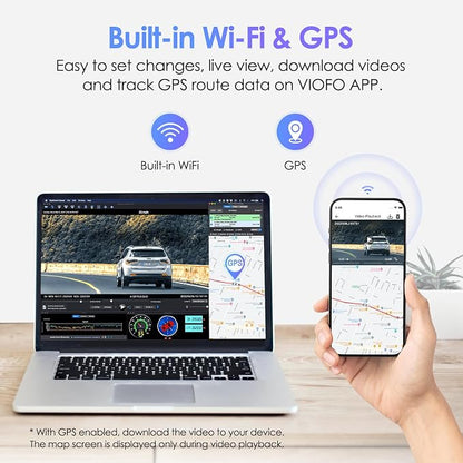 VIOFO Dual Dash Cam, 2K 1440P 60fps+1080P 30fps Front and Rear Dash Camera with Wi-Fi GPS, Parking Mode, Emergency Recording, Super Capacitor, Motion Detection (A129 Plus Duo)