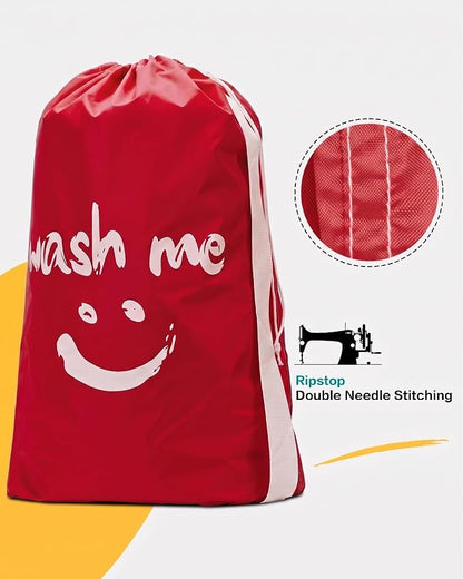 HOMEST 2 Pack XL Wash Me Travel Laundry Bag with Strap, Dirty Garments Organizer, Large Enough to Hold 4 Loads of Clothes, Easy Fit a Hamper or Clothing Basket, Black and Red