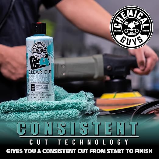 Chemical Guys C4 Clear Cut Correction Compound - Professional Paint Correction Polish for Cars, Trucks, SUVs, and RVs - Swirl, Hologram and Scratch Remover for a Smooth, Glossy Finish, 16 fl oz