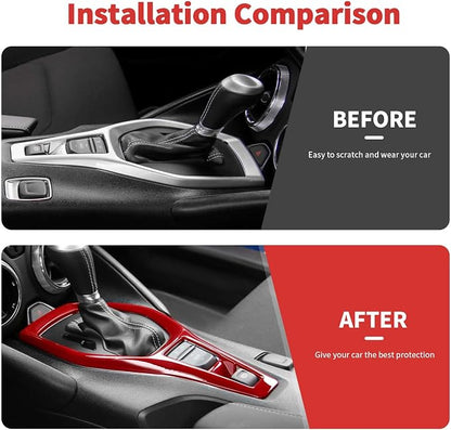 6PCS Full Set Interior Trim Kit Fit for 2016-2023 Chevy Camaro SS ZL1 3LT, Center Console Navigation GPS Screen Panel Frame Gear Shift Cover Trim(Red, for 8" Screen)