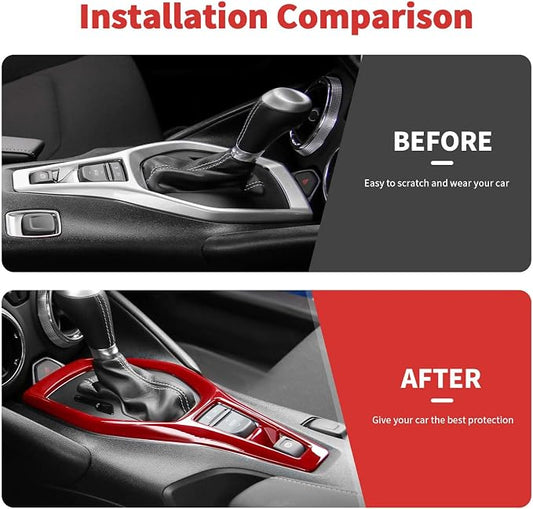 6PCS Full Set Interior Trim Kit Fit for 2016-2023 Chevy Camaro SS ZL1 3LT, Center Console Navigation GPS Screen Panel Frame Gear Shift Cover Trim(Red, for 8" Screen)