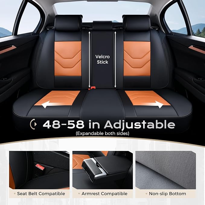 Coverado Front and Back Seat Cover, 5 Seat Leather Car Seat Covers, Black&Brown Seat Cover for Cars, Waterproof Car Seat Protector, Automotive Seat Cover, Car Seat Cushion Universal Fit for Most Cars