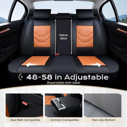 Coverado Front and Back Seat Cover, 5 Seat Leather Car Seat Covers, Black&Brown Seat Cover for Cars, Waterproof Car Seat Protector, Automotive Seat Cover, Car Seat Cushion Universal Fit for Most Cars