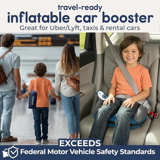 Hiccapop UberBoost Inflatable Booster Car Seat | Travel Booster Car Seat | Portable Booster Seat for Toddlers, Kids, Child (Navy/Gray)