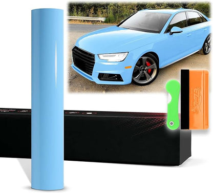 12"x60" (1FTx5FT) PPF Paint Protection Film Gloss Light Blue Self Healing Auto Bra Vinyl Wrap Invisible Scratches Shield Sheet DIY with Tool Kit