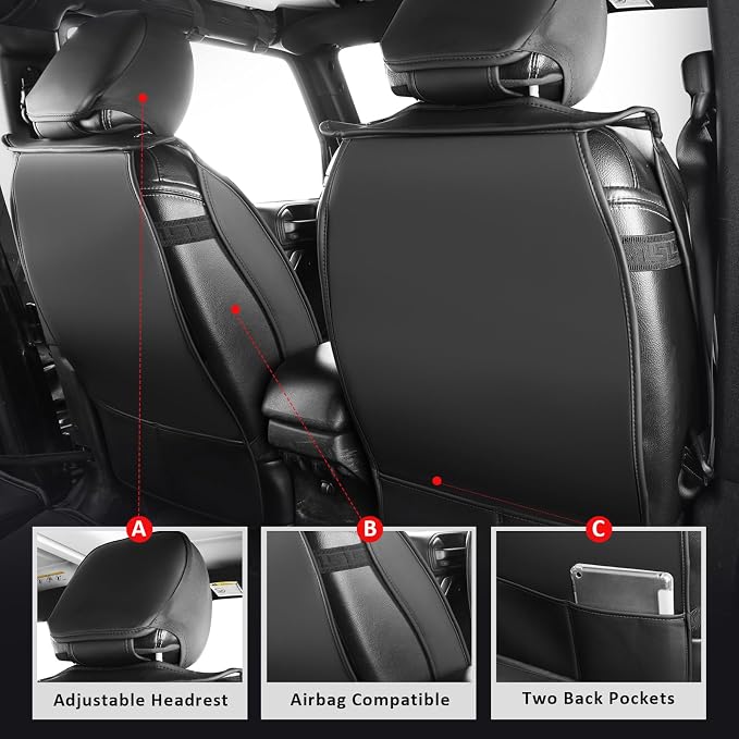 MIROZO Front Tacoma Seat Covers, 2PCS Leather Truck Seat Cover Fits for 2005-2015 Toyota Tacoma Crew Cab,Waterproof Car Seat Protector Toyota Tacoma Seat Covers Truck Accessories (Black,2PCS Front)