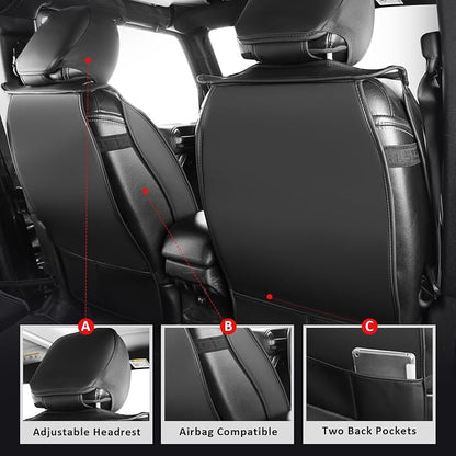 MIROZO Tacoma Front Seat Covers,Leather Car Seat Covers,Waterproof Truck Seat Covers Custom Fits for 2016-2023 Toyota Tacoma Crew Cab,Car Seat Protector (Black,2PCS Front)