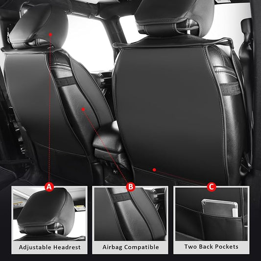 MIROZO Front Seat Covers for Tacoma,2PCS Leather Truck Seat Covers Waterproof Car Seat Covers Fits for 2024 2025 2026 Toyota Tacoma Crew Cab,Car Seat Protector Truck Tacoma (Black,2PCS Front)