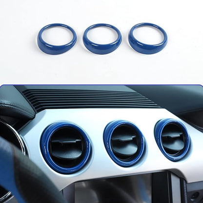 RT-TCZ Center Console Air Conditioner Outlet Vent Trim Cover Ring Interior Accessories for Ford Mustang 2015-2022,3PCS (Blue)