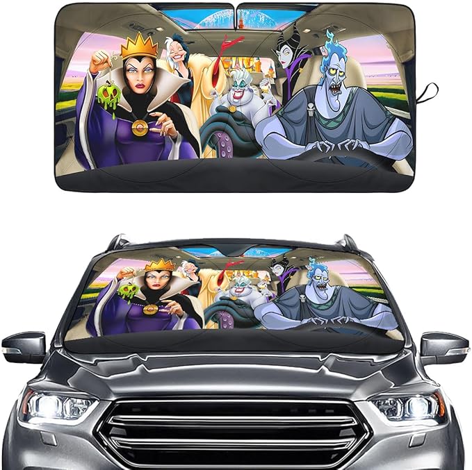 GENANY Witch Cartoon Windshield Sun Shade for Car SUV Truck (64x32 Inches), Automobile Sunshade, Protector Blocks UV, Car Decor