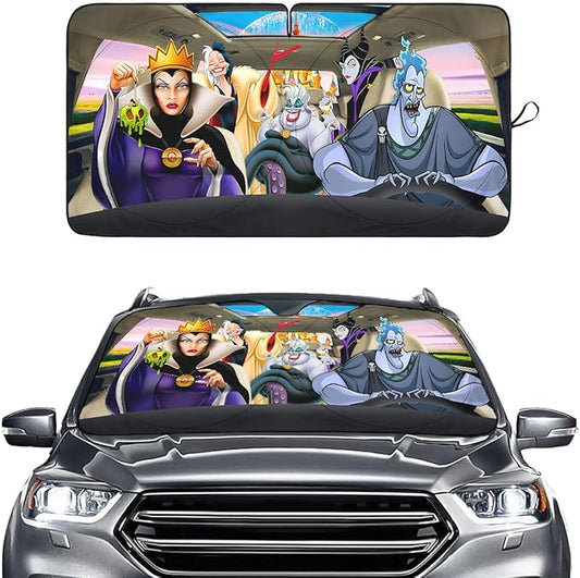 GENANY Witch Cartoon Windshield Sun Shade for Car SUV Truck (64x32 Inches), Automobile Sunshade, Protector Blocks UV, Car Decor