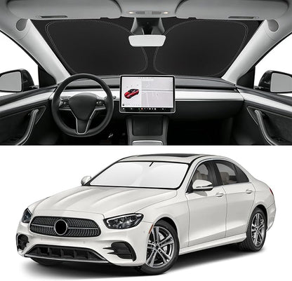 Custom Fit Windshield Sun Shade for Mercedes-Benz E-Class 2017-2023, Blocks UV & Heat, Front Window Sunshade Accessories, Easy Fold & Store Keep Your Car Cooler