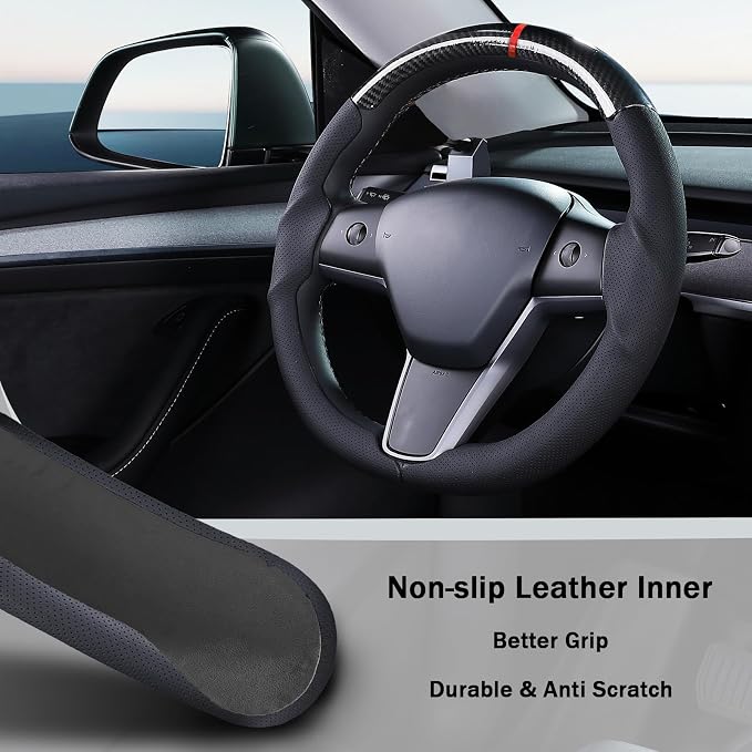 Steering Wheel Cover for 2017-2023 Tesla Model 3 2020-2024 Tesla Model Y, Car Steering Wheel Cover for Tesla Model 3/Y Accessories, Black