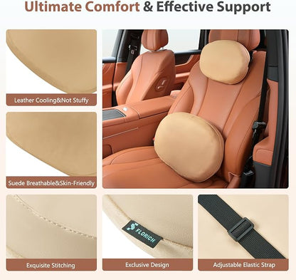 FLORICH Car Headrest and Lumbar Support Pillow for Car Office Chair, Double-Sided Skin-Friendly Suede & Leather Car Seat Pillow and Back Support, Pressure-Relieving Back Support for Car, Office Chair