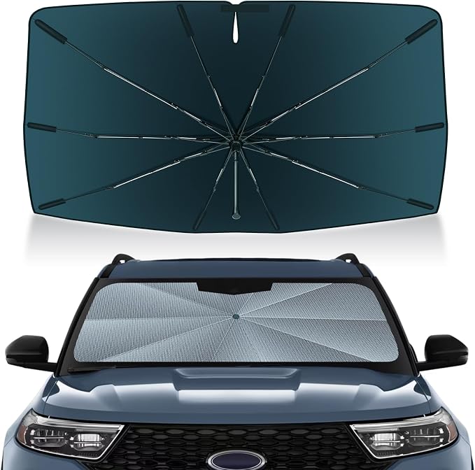 Autorder Windshield Sun Shade Umbrella for 2020-2025 Ford Explorer Accessories,Upgraded Ice Crystal Material,Easy Setup Umbrella Sunshade for Car Windshield,100% Sun Blocking
