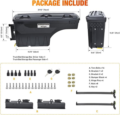 Nilight Truck Bed Tool Box Driver Side & Passenger Side Truck Toolbox Fit for Chevrolet Silverado GMC Sierra 1500 2500 3500 2007-2018 Swing Case Truck Bed Storage Box w Lockable Lid Wheel Well Toolbox