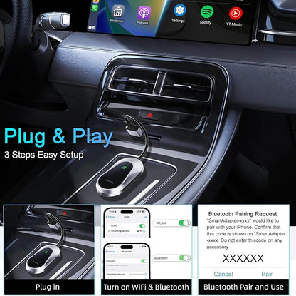 2026 Wireless CarPlay Adapter & Android Auto Wireless Adapter, Universal Plug & Play USB/Type-C, Titanium Alloy Fast Heat Dissipation, LED Music Sync Light, Fits 1000+ Car Models
