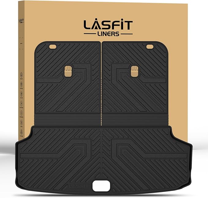 LASFIT Backrest & Cargo Mats for Kia EV9 2024-2026, All Weather TPE Easy Clean Durable No-Curling Custom Fit for Kia EV9 2026 2025 2024 Trunk Liners & Seatback, Black