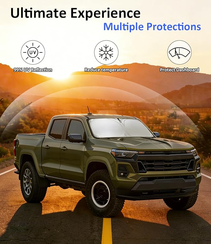 Windshield Sun Shade for 2023-2025 2026 Chevrolet Chevy Colorado/GMC Canyon Accessories, Car Front Window Sun Visor Protector & Heat Shield | 240T Sunshade Protection Blocks UV Rays