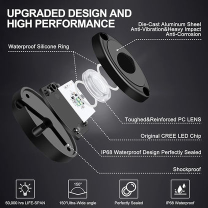 YONEDA 4 Pods White Rock Lights 6000K 3LED Bright LED Underglow Lights IP68 Waterproof for Trucks SUV UTV ATV RZR Car Boats Pickup Motorcycle