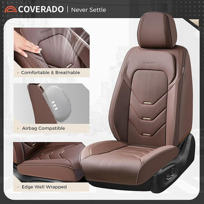 Coverado Car Seat Covers Front Seat, Coffee Front Seat Covers, Leather Seat Cover for Car, Waterproof Car Seat Protector, Automotive Seat Cover, Car Seat Cushion Universal Fit for Most Sedan SUV Truck