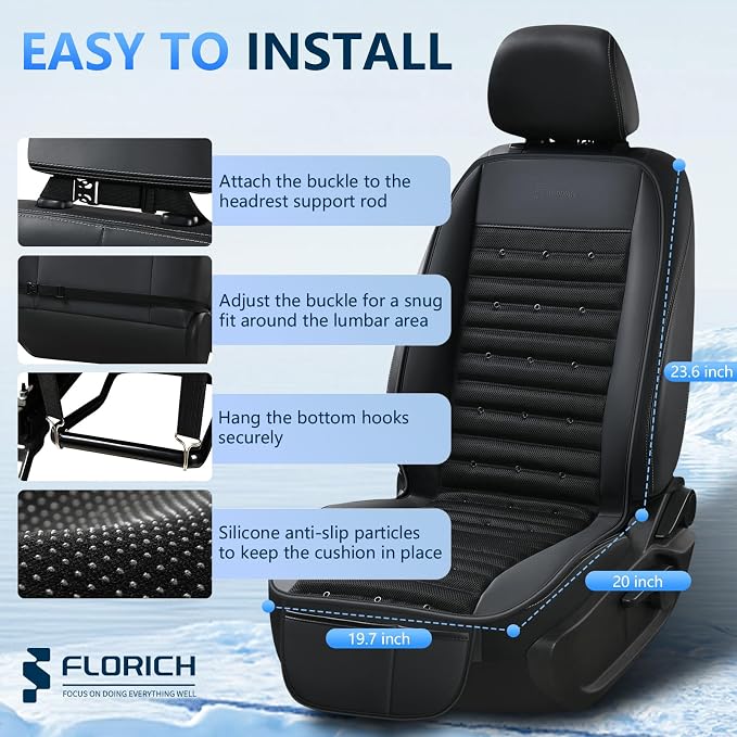 FLORICH Cooling Car Seat Cover with 2 Powerful Turbo Fans Ventilated Seat Cushion 3-Speed Adjustable 12V-24V Breathable Cooling Car Seat Pad for Summer Driving Universal Fit for Car SUV Truck Van