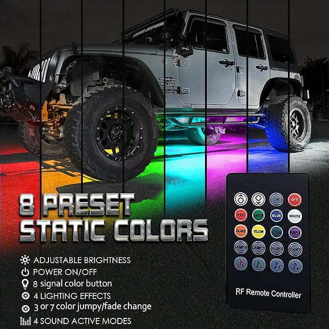 Yielinth Car Underglow Lights, Exterior LED Strip Lights with App and RF Remote Control, 16 Million Colors Underglow Kit for Car, 4 Pieces