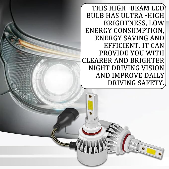 2 PCS 9005/HB3 Car LED Light Replacement, 3800LM 6000K Super Bright Waterproof C6 Fog Lighting Bulb, Plug & Play Led Headlights High and Low Beam Car Accessories