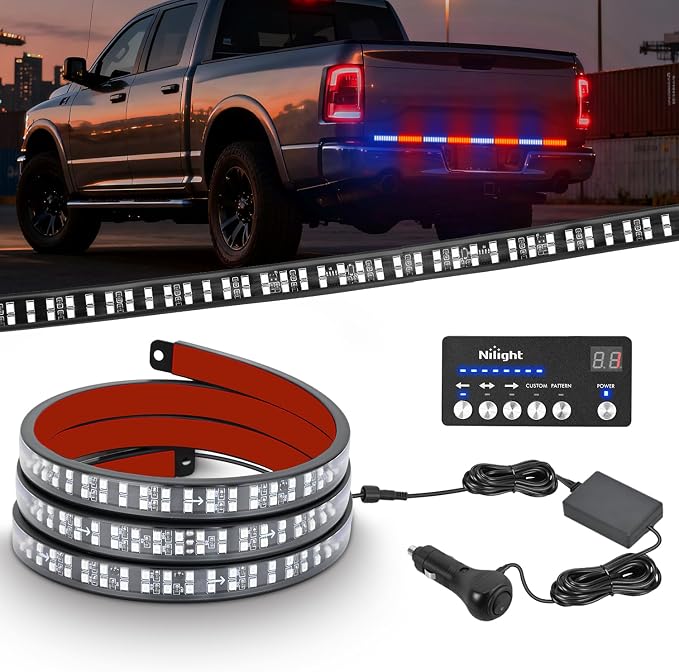 Nilight 49 Inch Emergency Strobe Light Strips with Controller, 288LED Flashing Warning Hazard Safety Rear Window Tailgate Lights for Truck Trailer Construction Plow Pickup Tow SUV Vehicles, Red Blue
