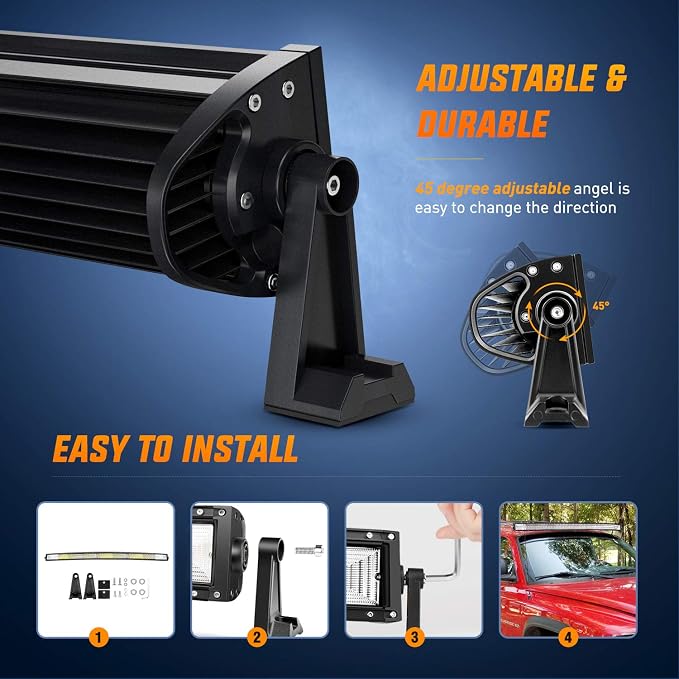 Nilight - 18015C-A LED Light Bar, 52Inch, 783W, 78000LM, Curved Triple Row Flood Spot Combo Beam Off Road Driving Lights for Boat, Trucks, 2 Years Warranty