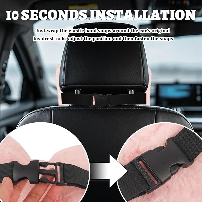 Furry Bow Car Headrest Pillow,Soft & Comfortable Car Neck Pillow for Cars Decorations & Fatigue Relief,Universal Head Rest Pillows for Cars Interior Accessories for Trucks,SUVs (Pink)
