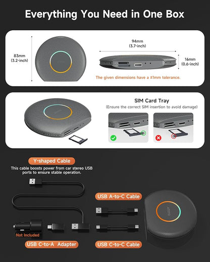2025 Upgrade CB6 CarPlay AI Box&Android AI Box, Wireless CarPlay/Android Auto Adapter, Plug & Play CarWave Car Smart Box with AI DriveChat, GPS Track, Android 13, 2 BT, 4G LTE, 8G+128G, Gray