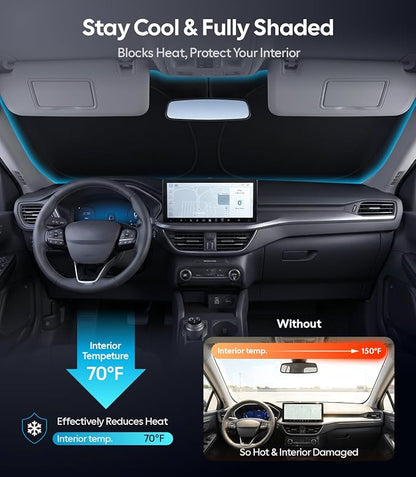 for Ford Escape Windshield Sunshade [OEM Design, 100% Sun Blockage] Foldable Heat Insulation Sun Shade with Storage Bag, for Ford Escape (2020-2026), Silver Coating
