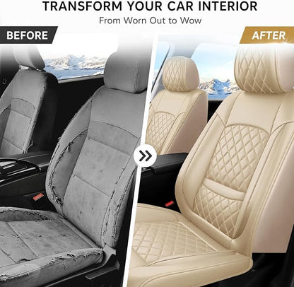 Car Seat Covers Compatible with Hyundai Elantra 2017-2025 2026 - Waterproof & Breathable Luxury Leather All-Weather Seat Cushions Protectors,Airbag Compatible,Only 2 Front seat Covers (Beige)