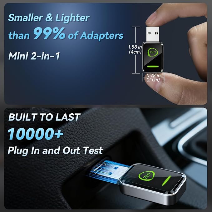 Mini Wireless CarPlay Adapter for Apple iPhone iOS 10+,No Delay & Fast, Plug & Play, Multi-User Seamless Connection for Convert Wired to Wireless Carplay Dongle for 2016+ Cars, USB-A/Type-C Port