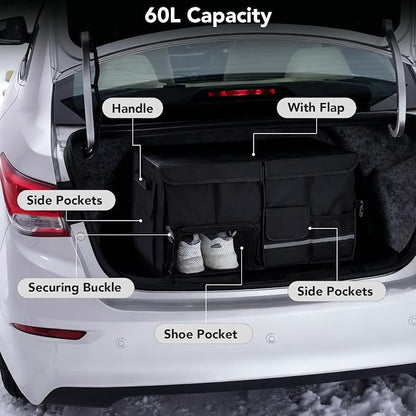 Dntorx Trunk Organizer for SUV - 60L, Foldable Car Trunk Organizer Bags with Lid Large Capacity Car Organizers and Storage with Lid for SUV,Sedan,Truck Accessories,23.62"×12.99"×11.81"(Black)