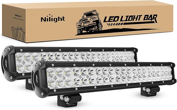 Nilight LED Light Bar 2Pcs 20Inch 126W 8820 LM Off Road Driving Lights Spot Flood Combo Fog LED Work Light 12V 24V for Motorcycles Van Camper Wagon Car Pickup Golf Cart ATV UTV SUV Truck Boat 4x4