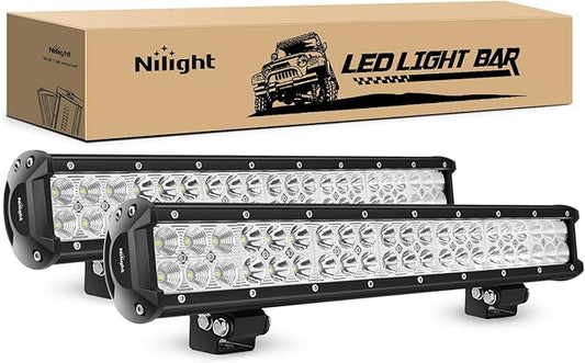 Nilight LED Light Bar 2Pcs 20Inch 126W 8820 LM Off Road Driving Lights Spot Flood Combo Fog LED Work Light 12V 24V for Motorcycles Van Camper Wagon Car Pickup Golf Cart ATV UTV SUV Truck Boat 4x4