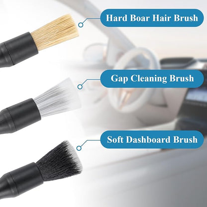 10 Pcs Car Detailing Set for Interior & Exterior Cleaning, Ultra Soft Boars Hair Car Interior Detailing Brushes, Scratch-Free Car Cleaning Kit for Dashboard, Air Vents, Wheels, Leather Seat