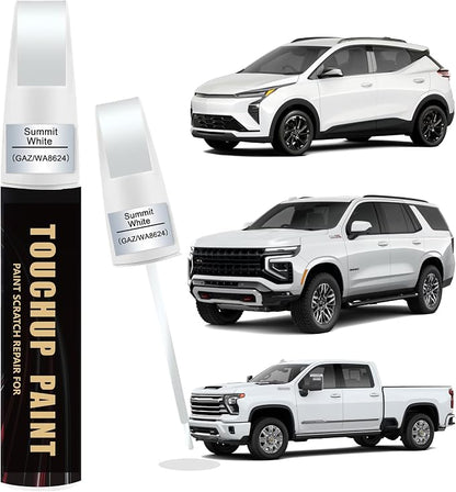 Summit White(GAZ/WA8624) Car Paint Touch Up Pen for Chevy, 2-In-1 Color Accurate Touch Up Car Scratch Repair Paint Exact Match Chevy Series Premium Automotive Scratch Remover for Nicks & Chips Repair