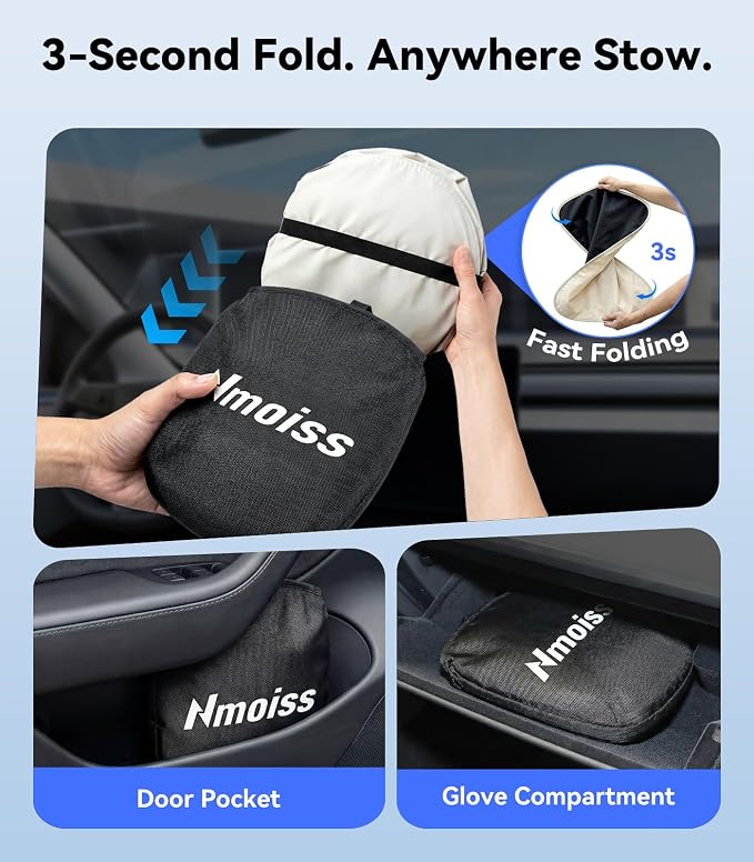 Nmoiss Ice Silk Air-Cooled Car Windshield Sun Shade, [Enjoy Superior Coolness & Comfort] 84.2% Heat Insulation UPF>50 UV Block, Interior Protection, Universal Fit for Car SUV Accessories, Small