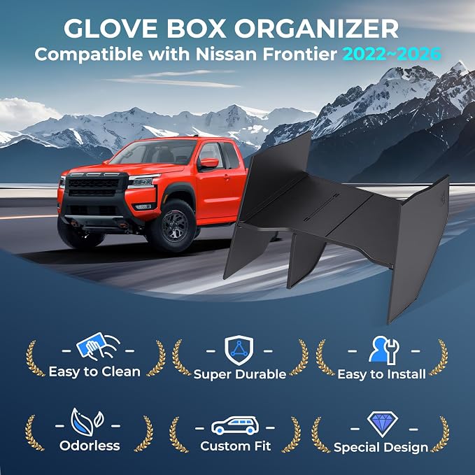 Glove Box Organizer Compatible with Nissan Frontier 2026 2025 2024 2023 2022, Interior Accessories Glove Box Compartment Insert Storage Dividers for 2022-2026 Frontier, Black