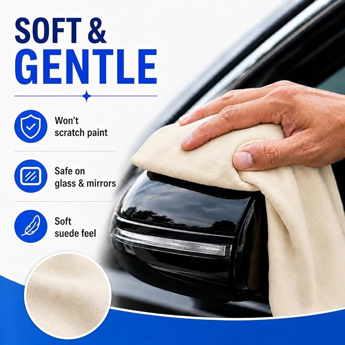 MAQIHAN Chamois Cloth for Car Drying Super Absorbent Sheepskin Shammy Towel Soft Gentle Large 23.6x35.4in Reusable Premium Car Vehicle Detailing (5.7 sq ft)