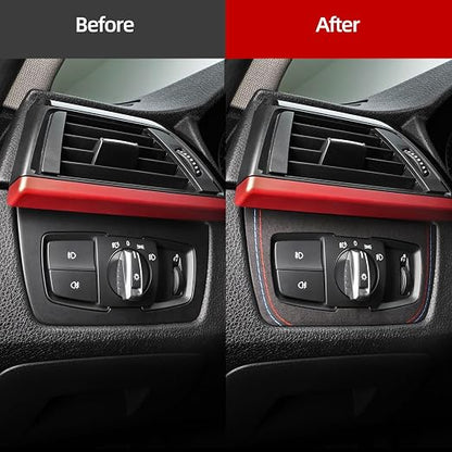 Betterhumz Car Headlight Switch Button Frame Sticker for BMW F30 F32 F34 2013-2019 328i 320i 318li 435i 420i 430i 425i M235i for Alcantara Car Interior Decor Kits Accessories
