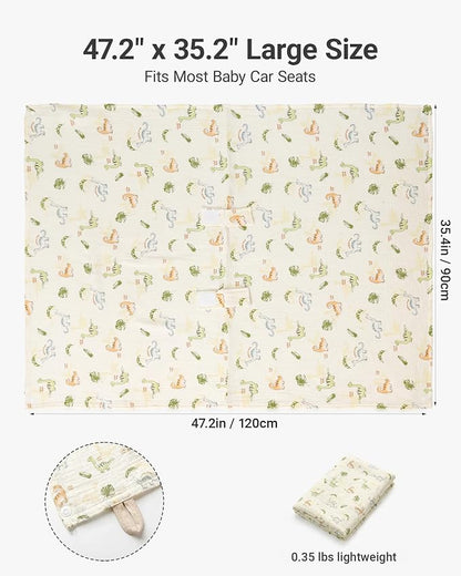 Metplus 100% Muslin Car Seat Cover Baby & Nursing Cover, Soft Breathable Infant Carseat Canopy for Summer, Stroller & Carrier Sunshade for Boys Girls (Cute Dinosaur)