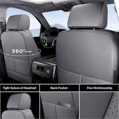 Coverado Chevy Silverado Seat Covers, Faux Leather Seat Covers Fit for Chevy Silverado GMC Sierra 2007-2026 1500, 2015-2026 2500HD 3500HD Crew Double Extended Cab (Front,Gray)
