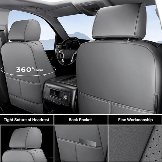 Coverado Chevy Silverado Seat Covers, Faux Leather Seat Covers Fit for Chevy Silverado GMC Sierra 2007-2026 1500, 2015-2026 2500HD 3500HD Crew Double Extended Cab (Front,Gray)